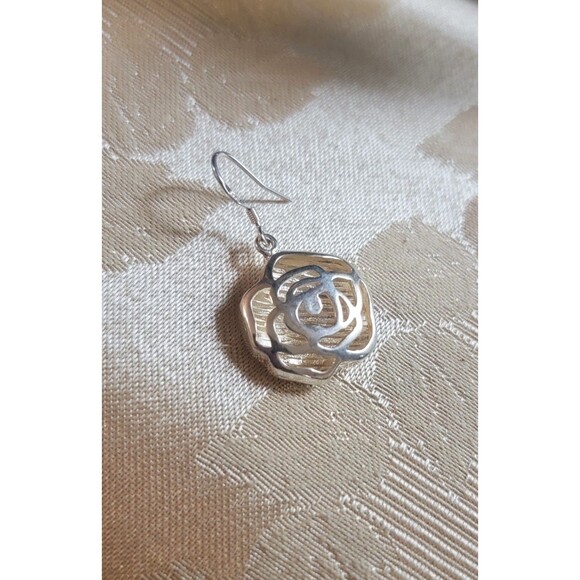 Sterling Silver Open Frame Rose Pendant Necklace & Earrings Two Tone NEW - Picture 5 of 14